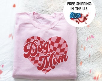 Hundemama Muttertagsgeschenk Hundeliebhaber Pullover Hundemama Pink Schachbrettmuster Hundemama Shirt Geschenk für sie Sweatshirt Hundeliebhaber Doodle Mom Geschenk Pink