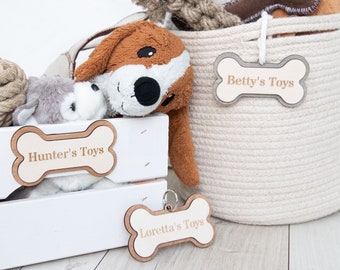 Dog Toy Bin Tag Personalized Pet Name Plate Pet Toy Storage Bin Tag for Toy Storage Basket Bone Name Tag Dog Toy Box Name Tag Bone Name Tag