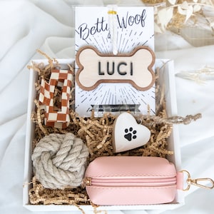 Personalisierte Hunde Geschenkbox für Hundemama Geschenkset Neue Welpen Geschenkbox Name Tag Hundegeschenkkorb Trendige Hundemama Benutzerdefinierte Hundegeschenk Hundebesitzer Geburtstag