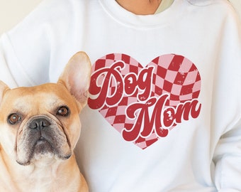 Frenchie Mom Shirt Hundemutter Sweatshirt Französische Bulldogge Pullover Valentine Sweatshirt Hundemutter Schachbrett Herz Shirt Hundebesitzer Geschenk Neuer Welpe