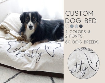Personalized Dog Bed Cushion with Name Pet Bed Custom Dog Bed Large Crate Bed Small Pet Cushion Neutral Dog Bed Grey Wedding Registry Gift