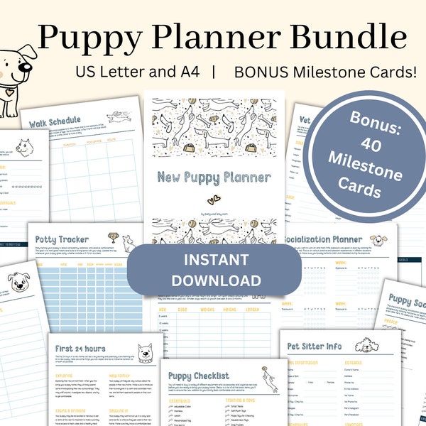 Puppy Planner Huisdierenchecklist Puppygids Afdrukbaar potje werkblad Puppytraining Tracker Puppy eerste mijlpalen Puppyschema Checklist PDF