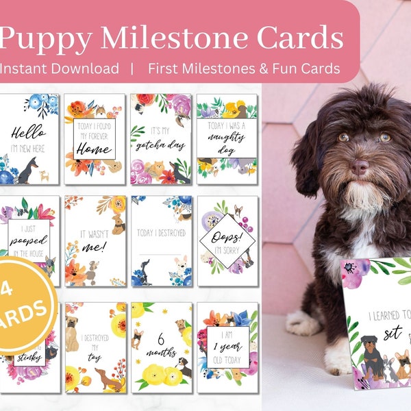 Puppy Milestone Cards Printable First Milestone Dog Milestone Card Gotcha Day Card Puppy First Milestone Card Goldendoodle New Puppy Gift