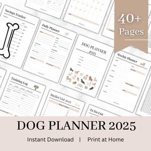 Dog Planner 2025 Dog Diary Printable Pet Journal Dog Training Log Pet Care Bundle Walk Schedule Dog Bucket List Dog Daily Planner Dog Saving