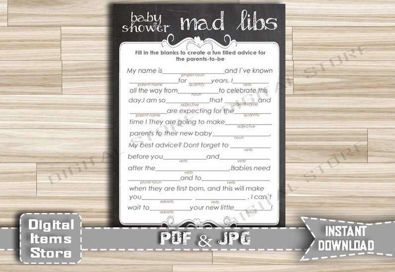 Printable Mad Libs Chalkboard for Boy or for Girl Baby Shower Mad Libs Chalkboard Advice Parents Cards Chalk Instant Download ch1