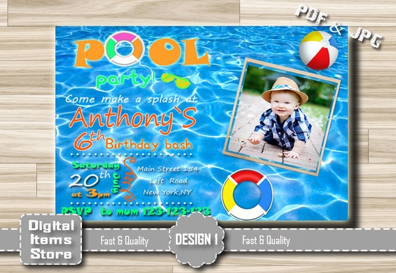 Pool Invitation Boy Or Girl Birthday Invitation Pool Party Etsy