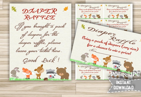 Woodland Printable Diaper Raffle Sign and Ticket Woodland | Etsy