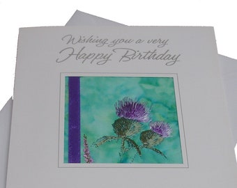 Embroidered Ekard Scottish Thistle Birthday Card