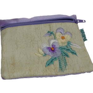 Ekard Crème Lilas jade Pansy Brodé carte de débit de crédit Sac à main avec bracelet
