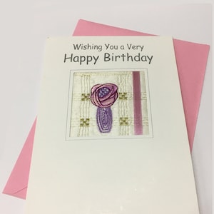 Charles Rennie Mackintosh Haftowana kartka urodzinowa CRM Glasgow Rose Hill House Haftowany wazon na kwiaty Wstążka