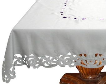 Plain Ivory/White  OBLONG Cutwork Decoration Edge Tablecloth Table Cloth Kitchen Dining 135cm 180cm  53" 70"