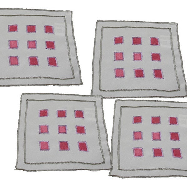 FOUR Charles Rennie Mackintosh Appliqued Square Doilies Placemats Place Settings CRM McIntosh Glasgow Hill House Rose RM10