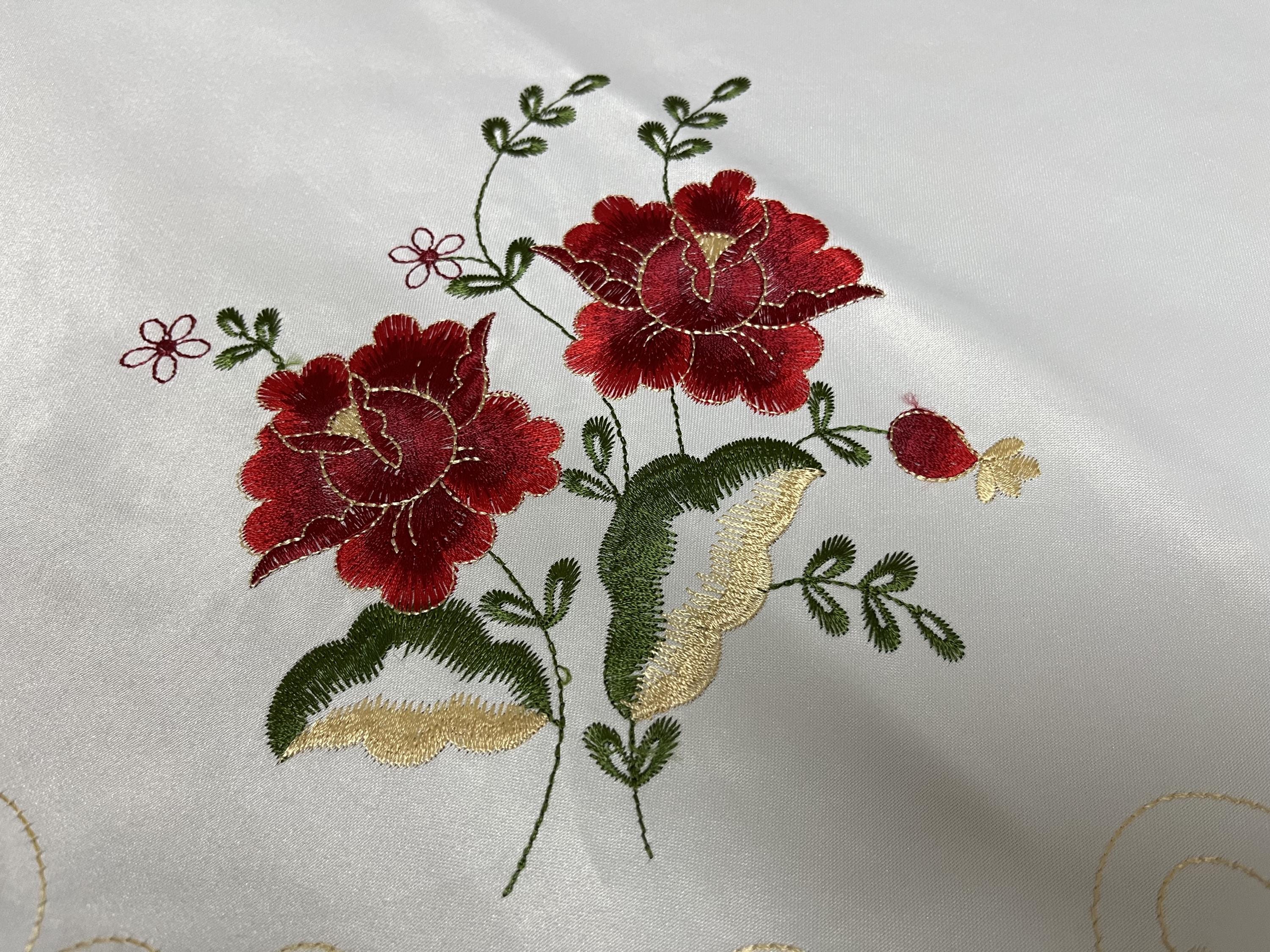 Ruby Red Tablecloth Dark Red Burgundy Green Gold Floral Embroidered Tablecloth, Cream Base ...