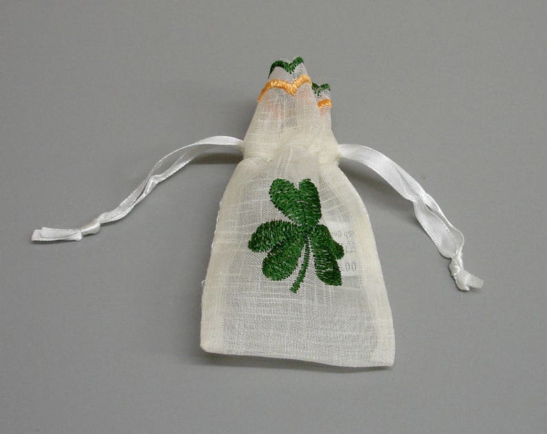 10 Irish Shamrock Ribbon Drawstring Bags Lavender Pot Pourri image 2