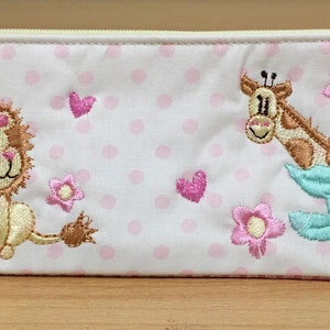 Enfants Crayon Brodé Étui Lion Girafe rose gingham points stylos crayons règles filles enfants blanc imperméable liner School Scholar