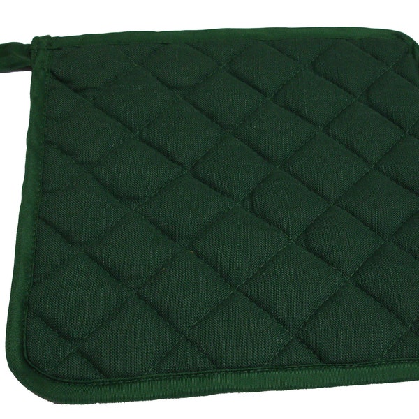 Plain Dark Green Forest Quilted Pot Holder Magnetic 'Linen Look' Fabric Kitchen Linens Pan