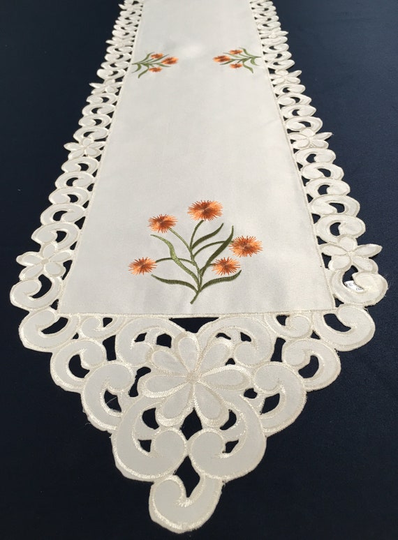 Lange schmal spitze Spitze Creme Grün Orange Floral Stickerei Tischläufer Küche Esszimmer Sideboard SB60