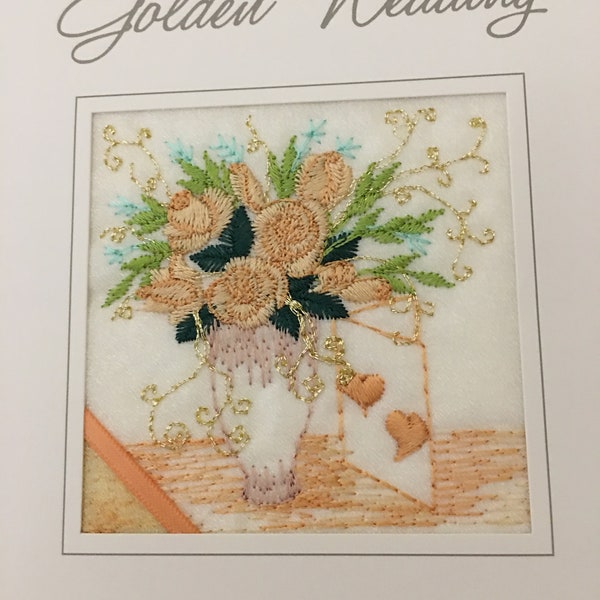 Brodée Golden Wedding Anniversary Card Handmade 50 years Celebration Jubilee Fifty Ekard UK Made 50th Broderie