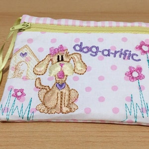 Kinderen Geborduurde Portemonnee hond puppy bloemen Roze snoep streep contant geld credit credit card Portemonnee met polsband meisjes kindertas