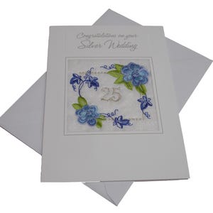 Gestickte Karte zur Silberhochzeit Handgemacht 25 Jahre Feier Twenty Five Ekard UK Made 25th Embroidery