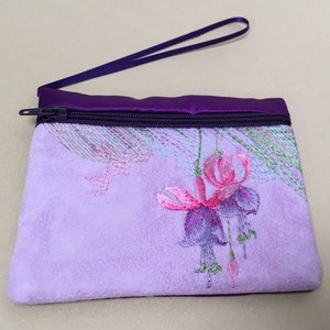 Lilas Rose Violet Floral Brodé carte de débit de crédit Ladies Girls Sac à main avec bracelet