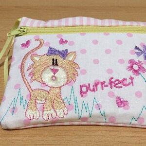 Enfants Brodé Sac à main chatte chat floral Rose candy stripe argent argent crédit carte de débit Sac à main avec bracelet filles pochette enfant Ekard