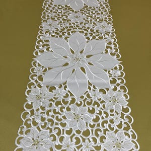 Weiß Gold Weihnachtsstern Stickerei Oblong sehr lang Weihnachten Tischläufer Cutwork Dekoration Küche festlich Esstisch 40 cm x 240 cm