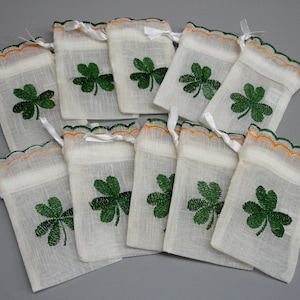 10 Irish Shamrock Ribbon Drawstring Bags Lavender Pot Pourri image 1