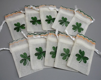 10 Irish Shamrock Ribbon Drawstring Bags Lavender Pot Pourri