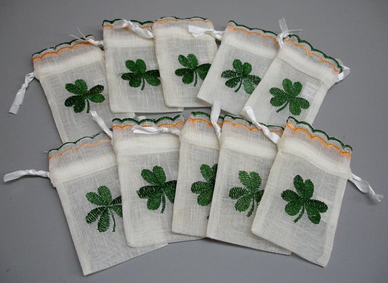 10 Irish Shamrock Ribbon Drawstring Bags Lavender Pot Pourri image 1