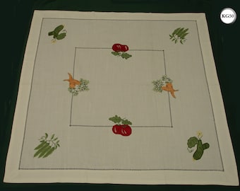 Square Linen Look Tomato Carrot Courgette Bean Farmhouse Kitchen Hall Dining Conservatory Tablecloth TOP CLOTH ONLY