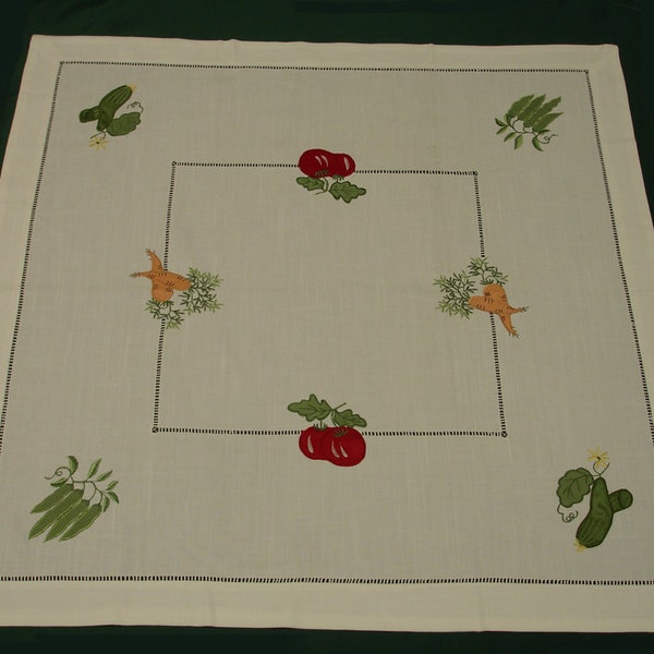 Square Linen Look Tomate Carotte Courgette Bean Farmhouse Kitchen Hall Dining Conservatory Tablecloth TOP CLOTH ONLY