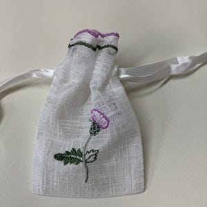 6 Scottish Thistle Embroidered Drawstring Bags Wedding Favor Scots candy tablet soap lavender gift bag Favour