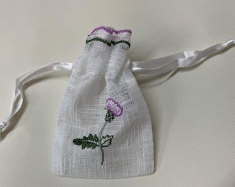 6 Scottish Thistle Embroidered Drawstring Bags Wedding Favor Scots candy tablet soap lavender gift bag Favour