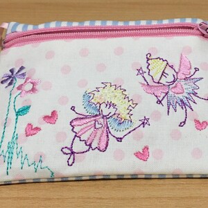 Kinderen geborduurde poppen bloemen portemonnee roze snoep stripe contant geld credit credit card portemonnee met polsband Ekard UK Made