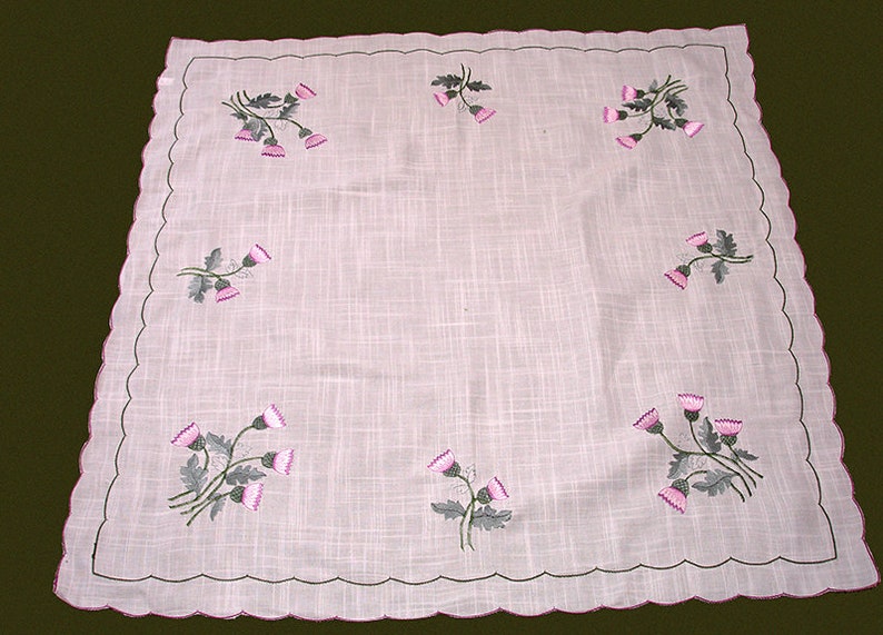 Square White /'Linen Look/' Scottish Thistle Bedside Kitchen Hall Dining Conservatory Embroidered Tablecloth TOP CLOTH ONLY