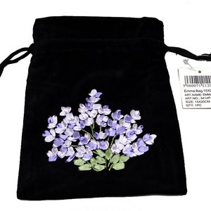 One Black Velvet  Ribbon Drawstring Bag Lavender Ribbon Embroidery Pot Pourri B51