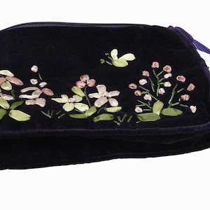 Amethyst tief lila Samt Hand bestickt Clutch Tasche Kreditkarte Beutel Fall Band Dekoration Baumwolle gefüttert Reißverschluss Schmetterling RCA