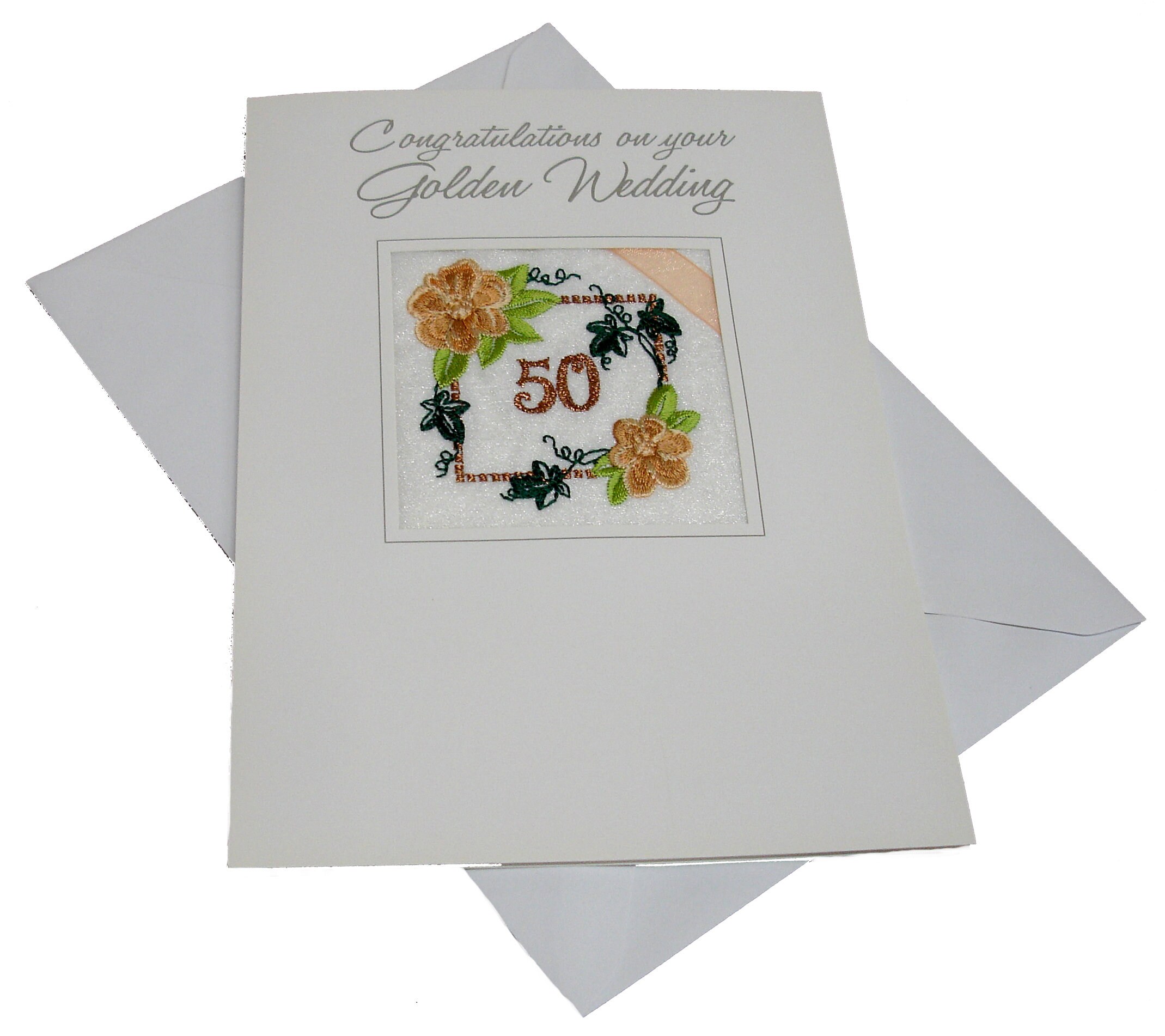 50 Years Embroidered Ekard Golden Wedding Anniversary Card Handmade in UK K70A 50 Years Embroidered Ekard Golden Wedding Anniversary Card Handmade in UK K70A