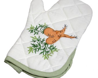 Plain Cream Orange Carrot  Quilted Oven Glove Applique & Embroidery Kitchen Design Microwave Mitt Dining Vegetable