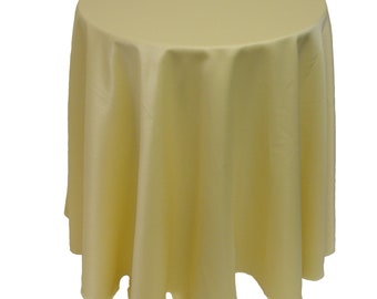 Plain Round Old Gold Chipboard Display Bedside Table Scalloped Edge Tablecloth 173cm 68"