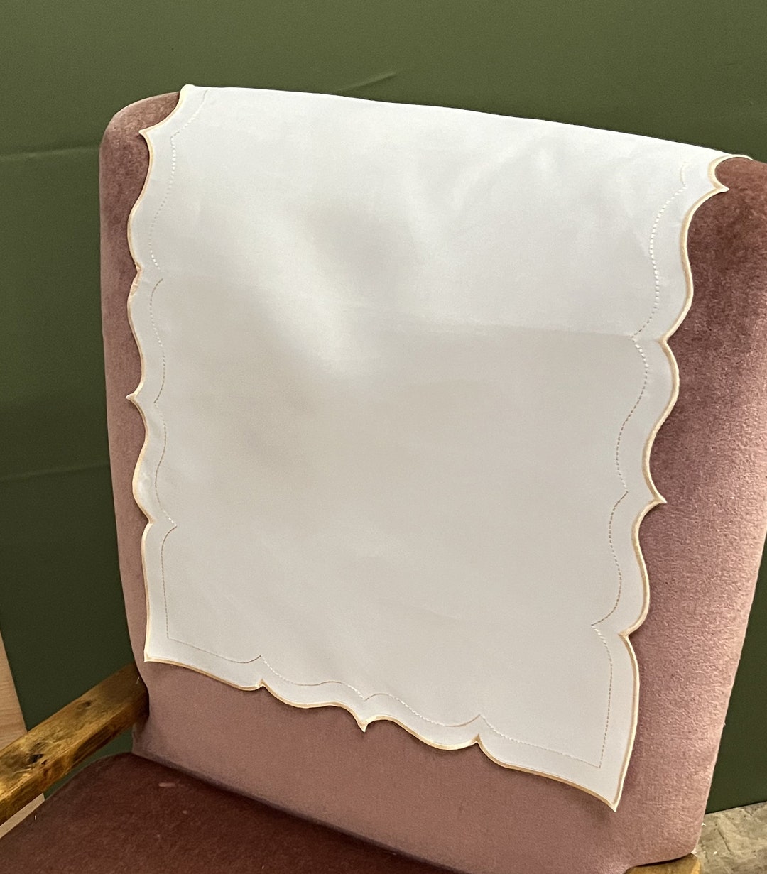 Plain Cream Buttermilk Scalloped Edge Arm Chair Back Covers