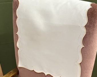 Plain Cream Buttermilk Scalloped Edge Arm Chair Back Covers Antimacassar Settee Armchair Head Rest Protection 50C