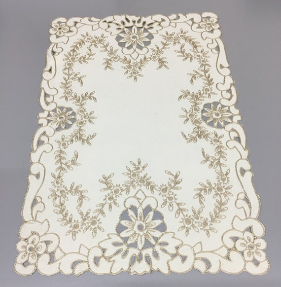 Cream Brown OBLONG Embroidered Cutwork Placemat Rectangular Etsy