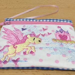 Kinderen geborduurde portemonnee Dragon Wings Paard Roze snoepstreep contant geld credit credit card Portemonnee met polsband meisjes kindertas