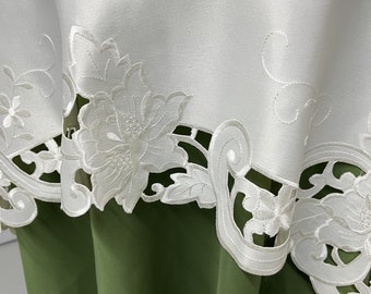 White or Ivory Embroidered Tablecloth Supper Cloth Embroidery Kitchen Dining Decorative Display Table Cutwork Decoration