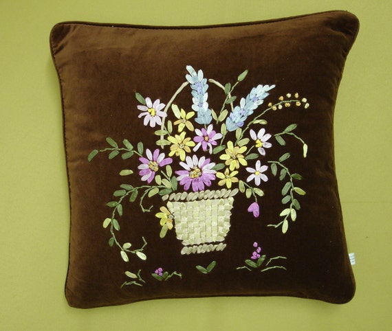 Rich Ginger Brown Velvet Ribbon Embroidery Cushion Cover Cu69 Etsy