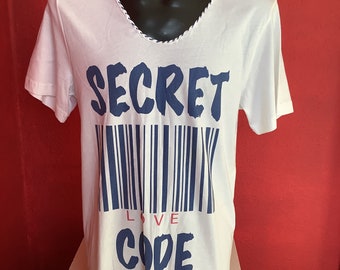 QR Code T-Shirt Secret Love Code Mens White Cotton Classic T Shirt Deep Neckline Perfect Birthday Gift