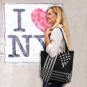 Design Retro Schwarz-Grau Trendy Handtasche – Handmade Stoffbeutel, Perfekter Einkaufsbeutel und Geschenkidee