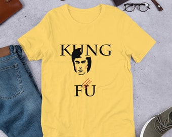 Unisex crew neck cotton t-shirt with print: Kung Fu Bruce Lee